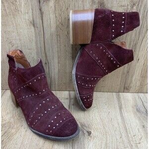Roxy Women's Lexie J Boots Red Burgundy Suede Studded Pull On Ankle Booties  8.5